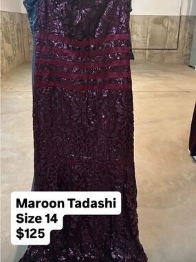 Tadashi Shoji Maroon Sequin Lace Maxi Dress